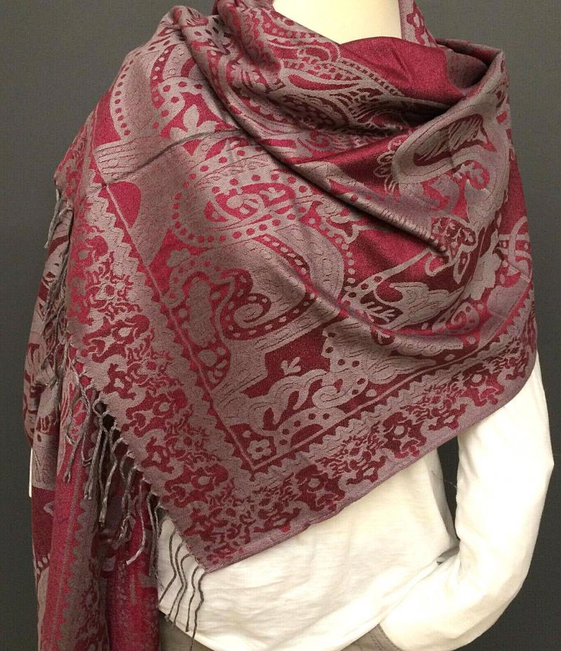 Schal Tuch Schultertuch gewebt Paisley Muster  in Blau Rot Schwarz Altrosa Viskose