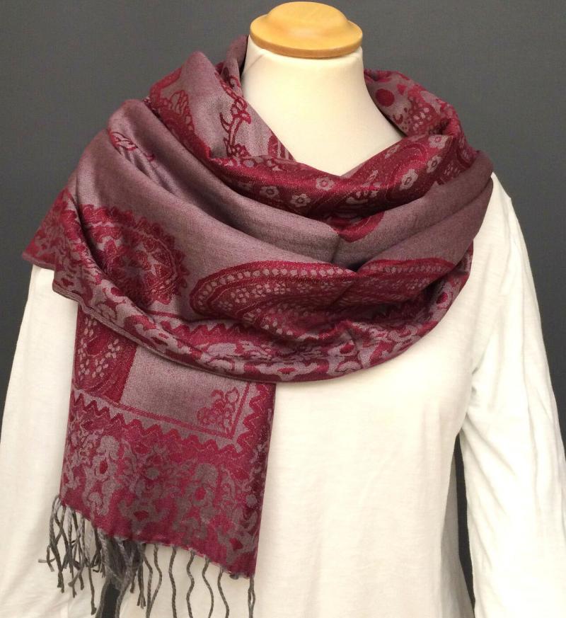 Schal Tuch Schultertuch gewebt Paisley Muster  in Blau Rot Schwarz Altrosa Viskose