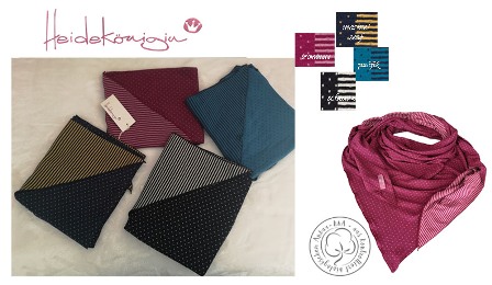 Heidekönigin Dreieckstuch zum Wenden Bio-Baumwolle Punkte oder Steifen schwarz, marineblau, brombeer oder pazifik
